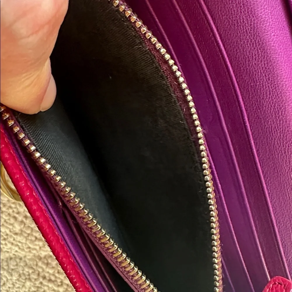 BVLGARI Clip Leather Long Bifold pink with purple interior Wallet.